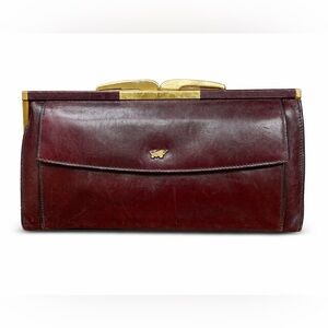 Braun Büffel Vintage Burgundy Leather Frame‎ Clutch Wallet